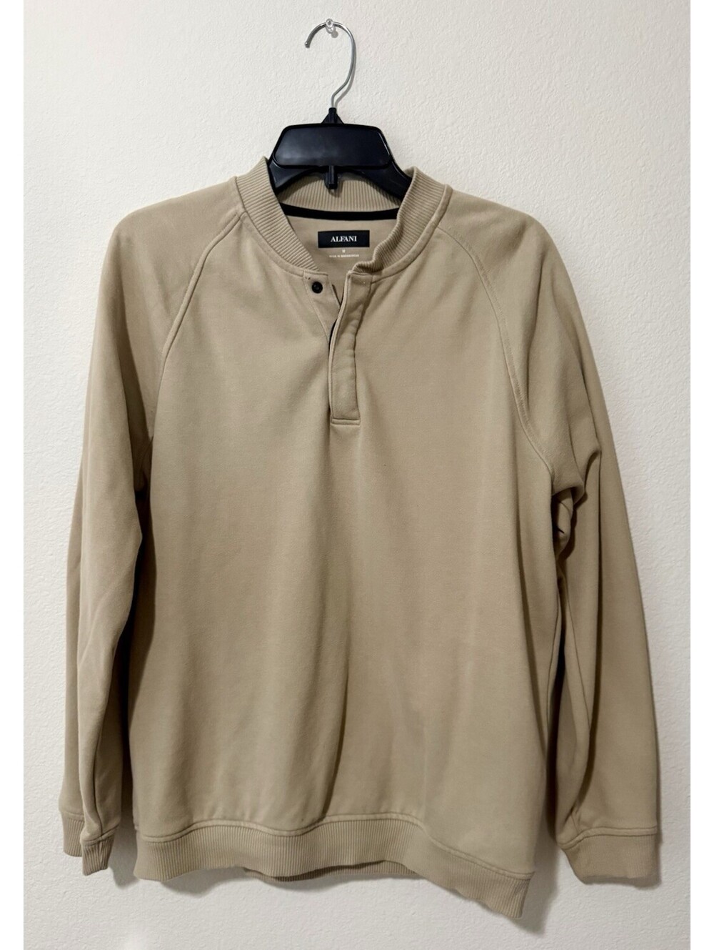 Alfani Henley Sweater | 3 Button Tan Winter Overshirt | Size M